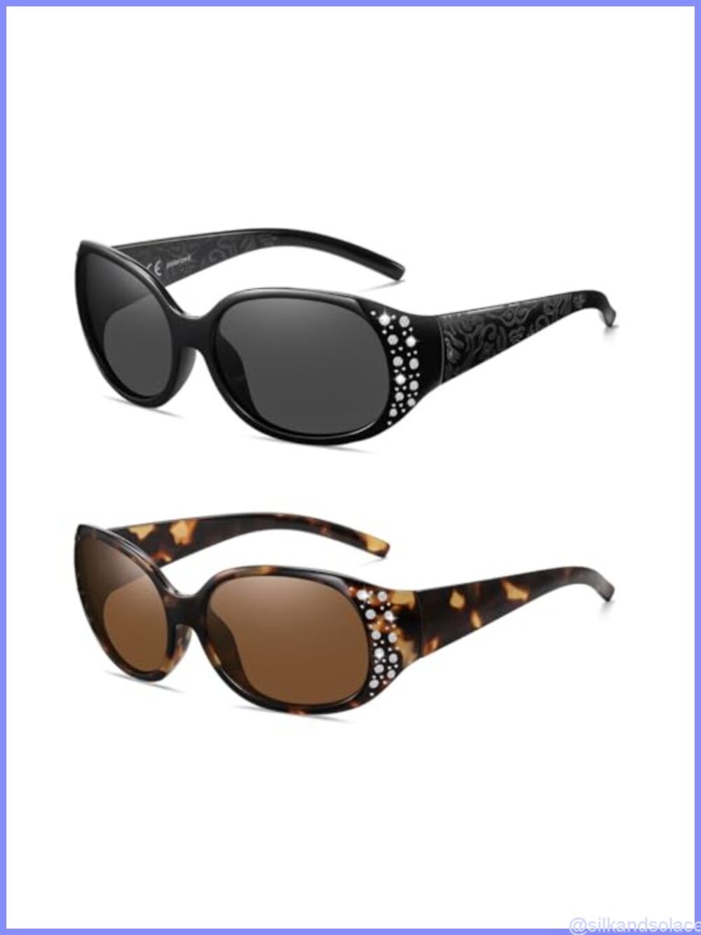 Polarized Wrap Around Sunglasses UV400 Rhinestone Retro for Women